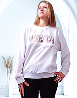 Світшот з двонитки з принтом батал 42-48, Білий