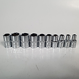 Набір торцевих головок з тріскачкою 1/4" 12в1, торцеві головки зі хромованадієвої сталі 12 шт DMU-12, фото 7
