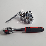 Набір торцевих головок з тріскачкою 1/4" 12в1, торцеві головки зі хромованадієвої сталі 12 шт DMU-12, фото 3