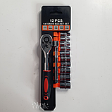 Набір торцевих головок з тріскачкою 1/4" 12в1, торцеві головки зі хромованадієвої сталі 12 шт DMU-12, фото 6