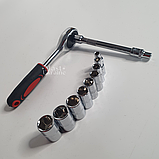 Набір торцевих головок з тріскачкою 1/4" 12в1, торцеві головки зі хромованадієвої сталі 12 шт DMU-12, фото 8