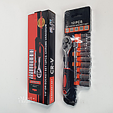 Набір торцевих головок з тріскачкою 1/4" 12в1, торцеві головки зі хромованадієвої сталі 12 шт DMU-12, фото 2