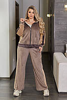 Жіночий костюм із велюру батал. Чорний, графіт, фіолет, мокко, джинс, беж, зелений. 50-52 54-56 58-60 62-64