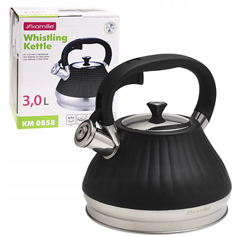 Чайник з нержавіючої сталі Kamille KM-0858 3 л зі свистком і ручкою soft touch.