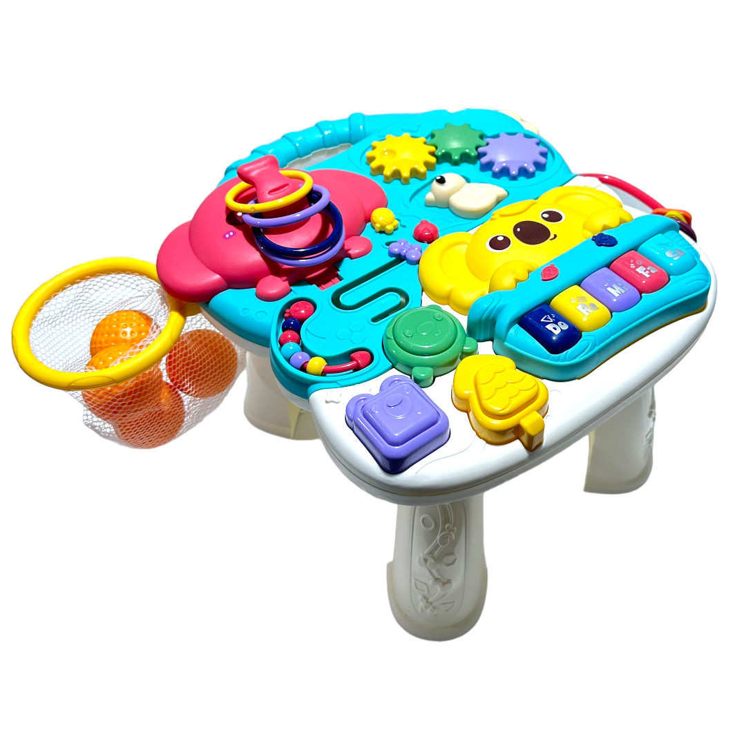 Столик ігровий розвивальний "Сонячний зайчик" (2 кольори, піаніно, кошик для м'ячів, звук, м'ячі) PL-724-93, фото 1