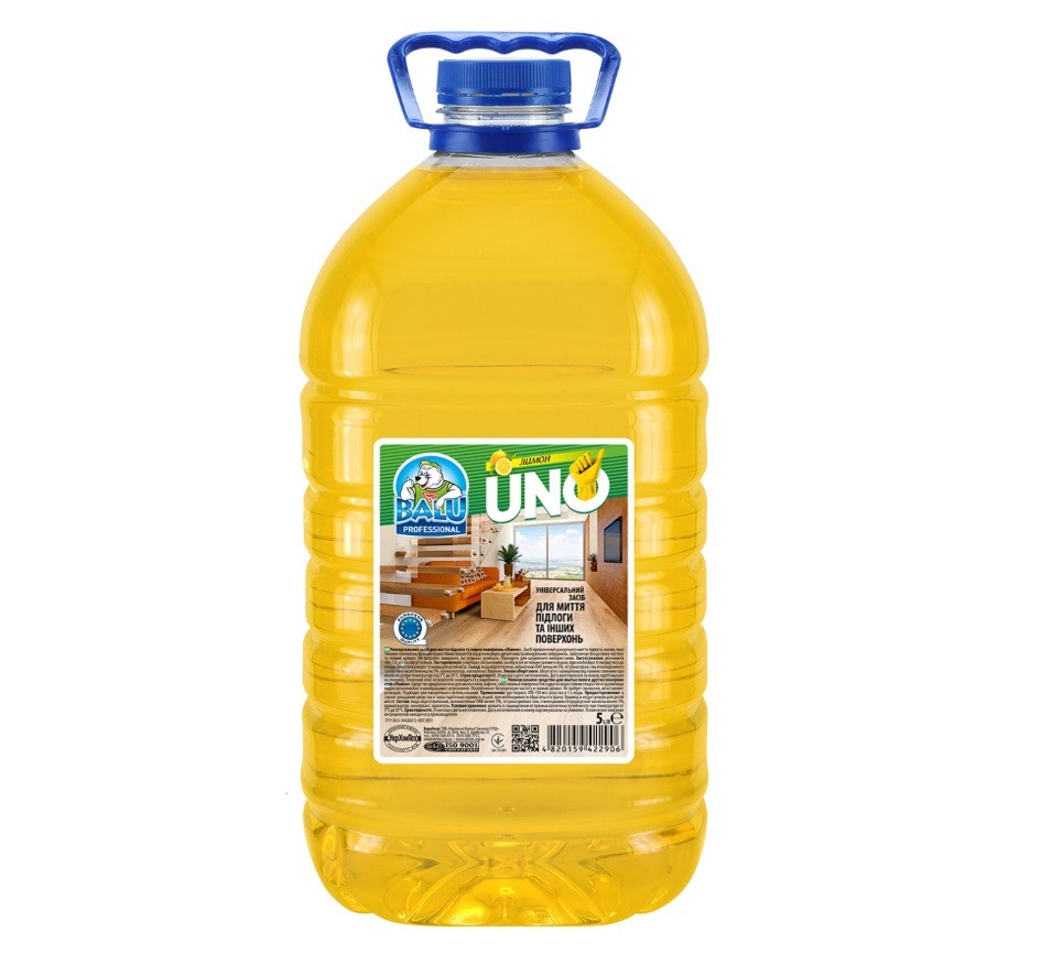 Універсальний засіб для миття підлоги та інших поверхонь Balu Uno Лимон 5 л пет, фото 1