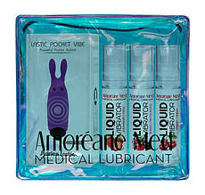 Вібратор Adrien Lastic Pocket Vibe Purple та набір рідких вірбаторів Amoreane Strawberry, Berries, Cherry по 10 мл