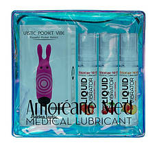 Вібратор Adrien Lastic Pocket Vibe Pink та набір рідких вірбаторів Amoreane Strawberry, Peach, Cherry по 10 мл