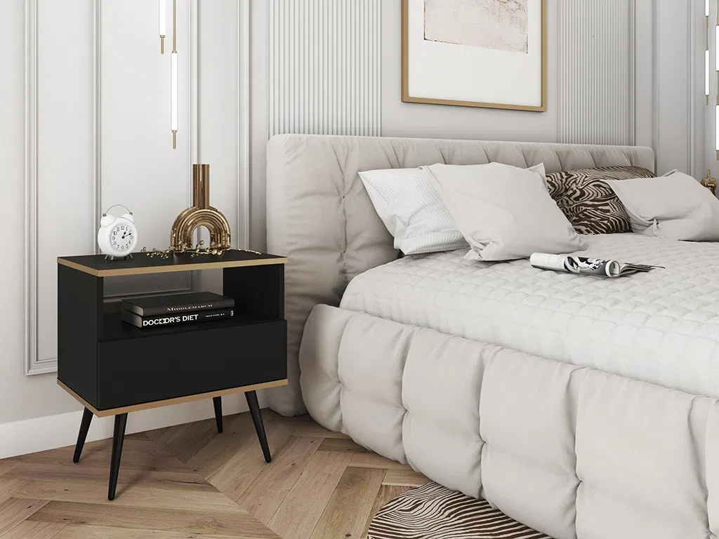 Приліжкова тумба в спальню Oro S54 (чорний/чорний), фото 1