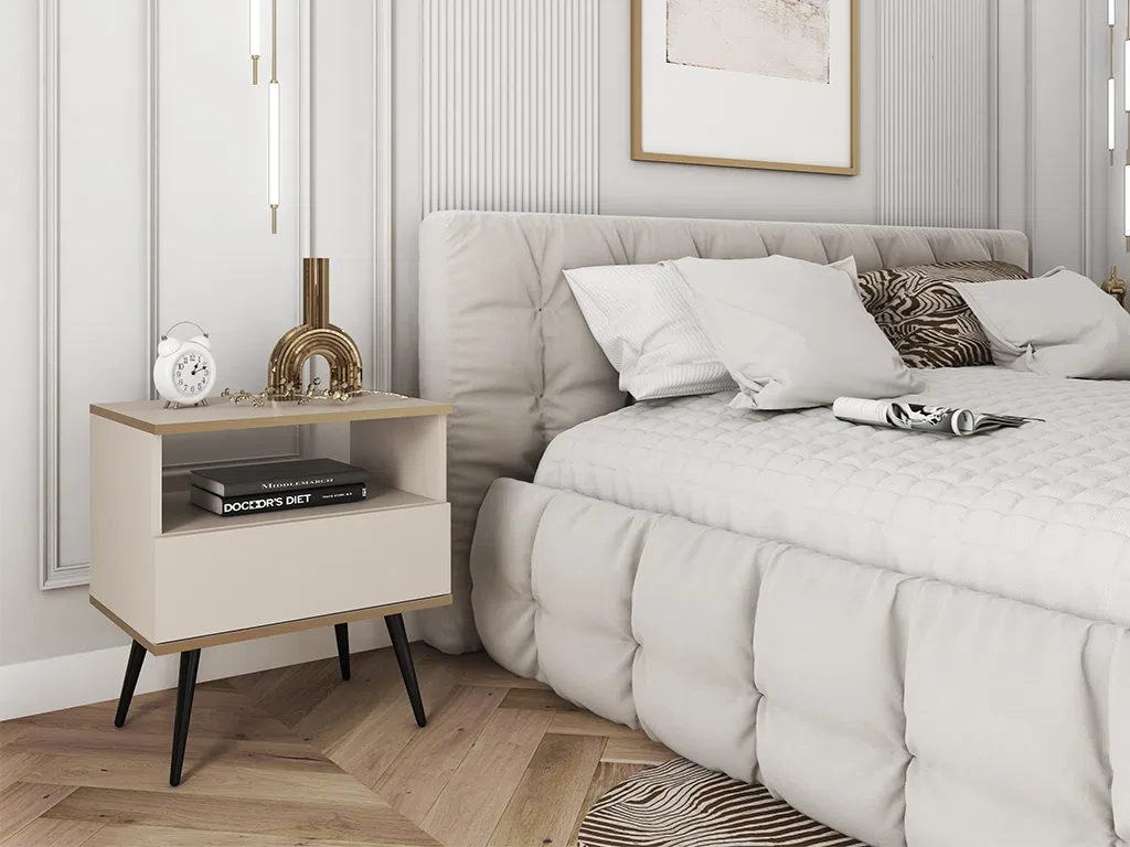 Приліжкова тумба в спальню Oro S54 (бежевий/чорний), фото 1