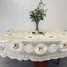Скатертина ажурна вишита стрічками овал 260*150см