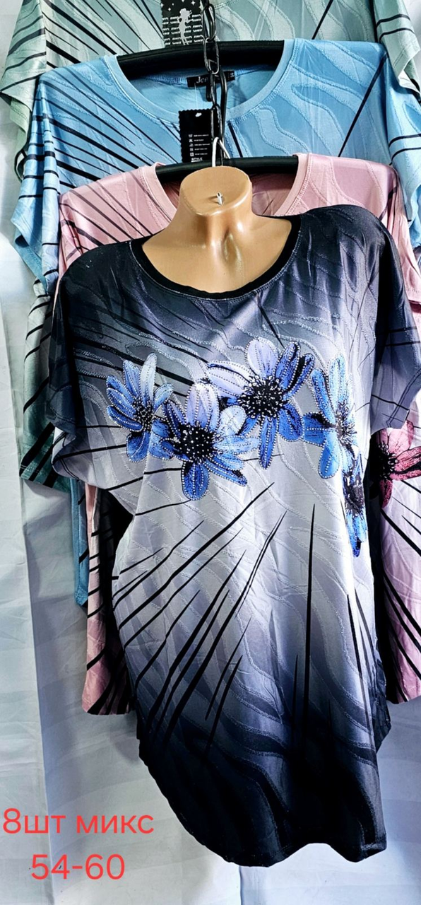 Футболка жіноча бавовна розмір 54-60 колір показаний на зображенні у пачці від 5 шт., фото 1