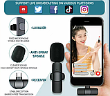 Бездротовий петличний мікрофон K8 з адаптером Lightning-Type-C Чорний, фото 7