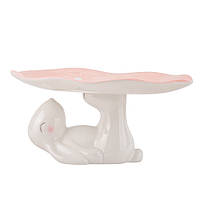 Підставка "Кролик із весняними квітами" 10 см, колір рожевий (кераміка)