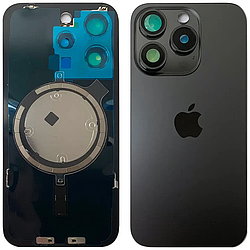 Задня кришка (скло) iPhone 15 Pro black titanium (оригінал завод) у зборі на рамці