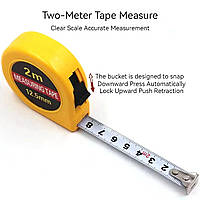 Рулетка вимірювальна 2 метри з фіксатором і чіткою шкалою. Ширина полотна 12,5 мм