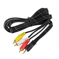 Кабель штекер mini jack 3,5 стерео 4C - 3 штекери RCA чорний 1,8м