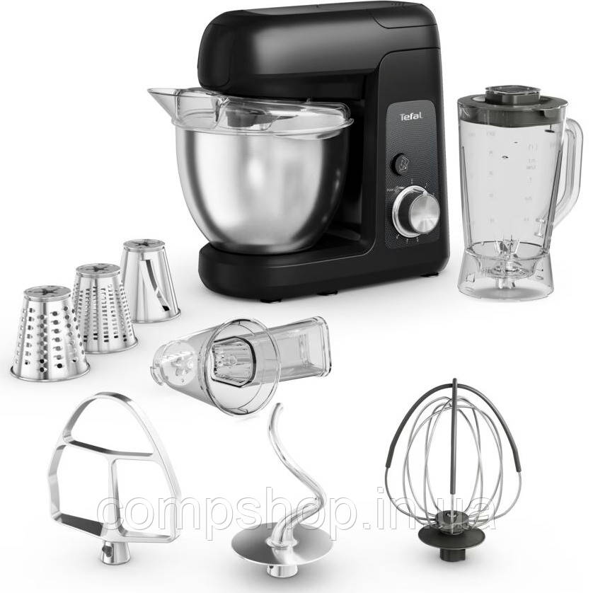 Кухонна машина Tefal Bake Partner 1100Вт, чаша-метал, корпус-пластик, насадок-6, чорний (QB522838) (код, фото 1