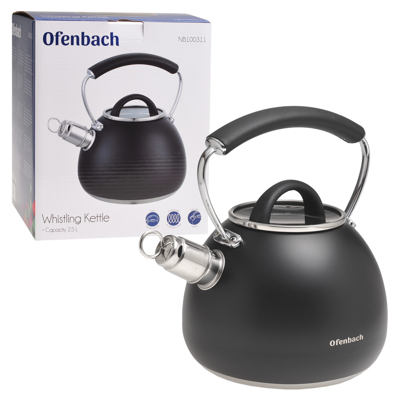 Чайник з нержавіючої сталі Ofenbach KM-100311 2.5л з свистком і ручкою soft touch