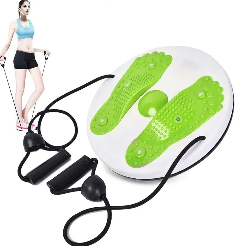 Диск здоров'я з еспандерами для талії, гімнастичний тренажер для схуднення з масажною поверхнею зелений, фото 1