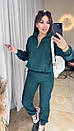 Жіночий зелений вельветовий костюм з кофти та штанів, фото 2