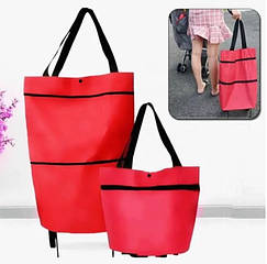 Складна господарська сумка – трансформер 2 в 1 Шоппер на коліщатках Червона