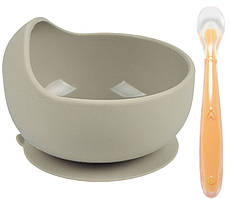 Набір силіконова кругла тарілка для перших страв і ложка 2Life Y20 2 шт Сірий (vol-10169)