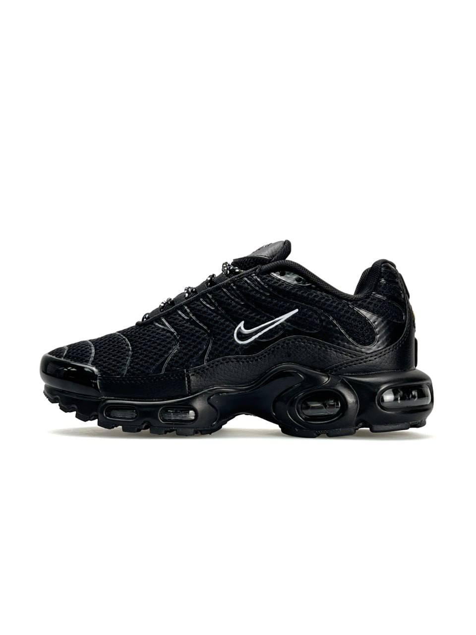 Жіночі кросівки шкіряні текстиль Nike Air Max Plus All Black White, кеди жіночі Найк чорні 37