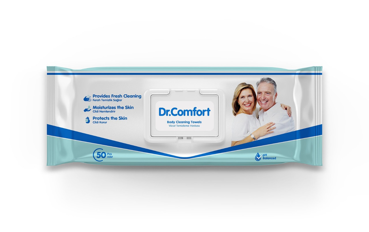 Вологі серветки для догляду за тілом Dr.Comfort 21*24 см з клапоном 50 шт