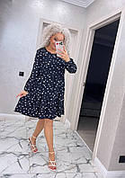 Модне чорне плаття в горошок вільне літнє легке з довгим рукавом софт, розмір 42/46, 48/50
