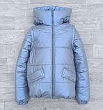 Демісезонна куртка жилет 2в1 для дівчинки 6-14 років на весну осінь Осіння підліткова блискуча курточка Сталева 152, фото 3