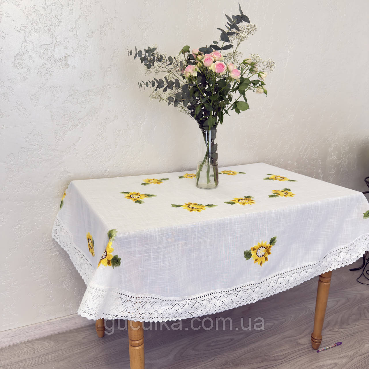 Cкатертина біла вишита натуральний льон овал 180*140, фото 1