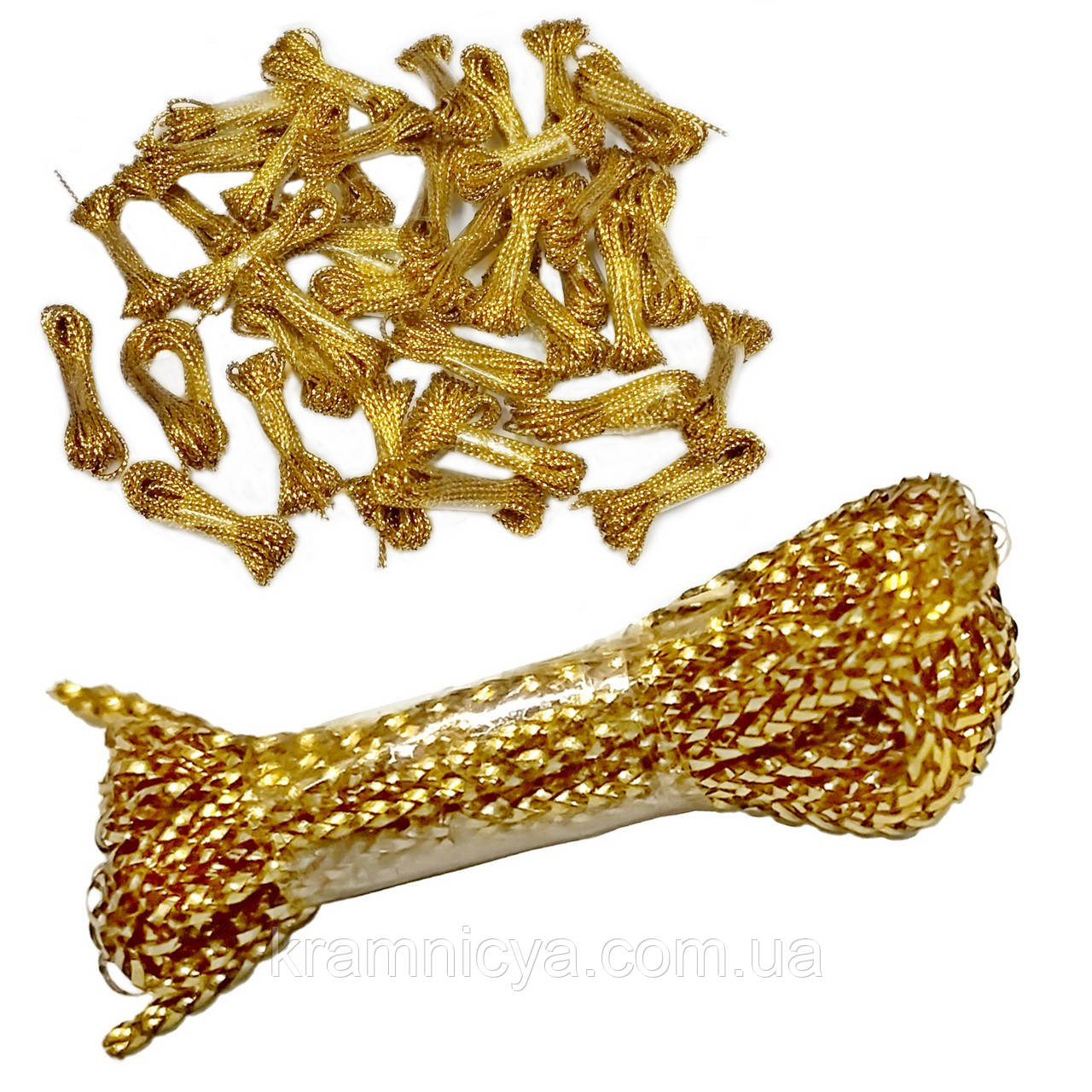 Золота мотузка (шнур, металізована нитка люрекс) для декору, діаметр 1мм, довжина 1м., фото 1