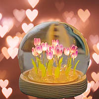 Декоративний нічник тюльпани в колбі DIY Світильник із тюльпанами в скляній кулі