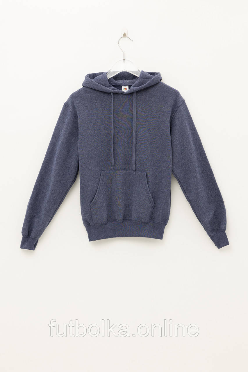 Темно-Синя Меланжева толстовка чоловіча базова Classic hooded sweat Fruit of the loom