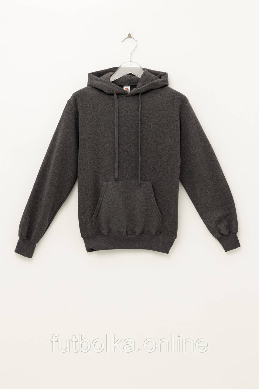 Темно-Сіра Меланж толстовка чоловіча базова Classic hooded sweat Fruit of the loom
