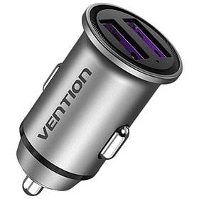 Автомобільний зарядний пристрій Vention Two-Port USB A+A(30/30) Car Charger Gray Mini Style Aluminium Alloy ly