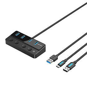 USB-хаб Vention USB 3.0 to USB 3.0 x4+USB C Hub With Individual Power Switches 1M Black (CHWBF) ly