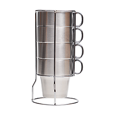 Набір чашок із нержавіючої сталі 300 мл на підставці 4 шт. Kamille KM-4379