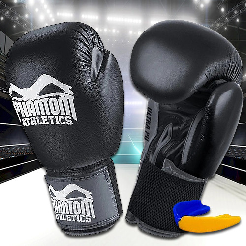 Боксерські рукавички для боксу та єдиноборств чорні Phantom Ultra Black 16 унцій + КАПА