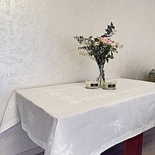 Біла лляна скатертина "Фрезія" розмір 220*140см