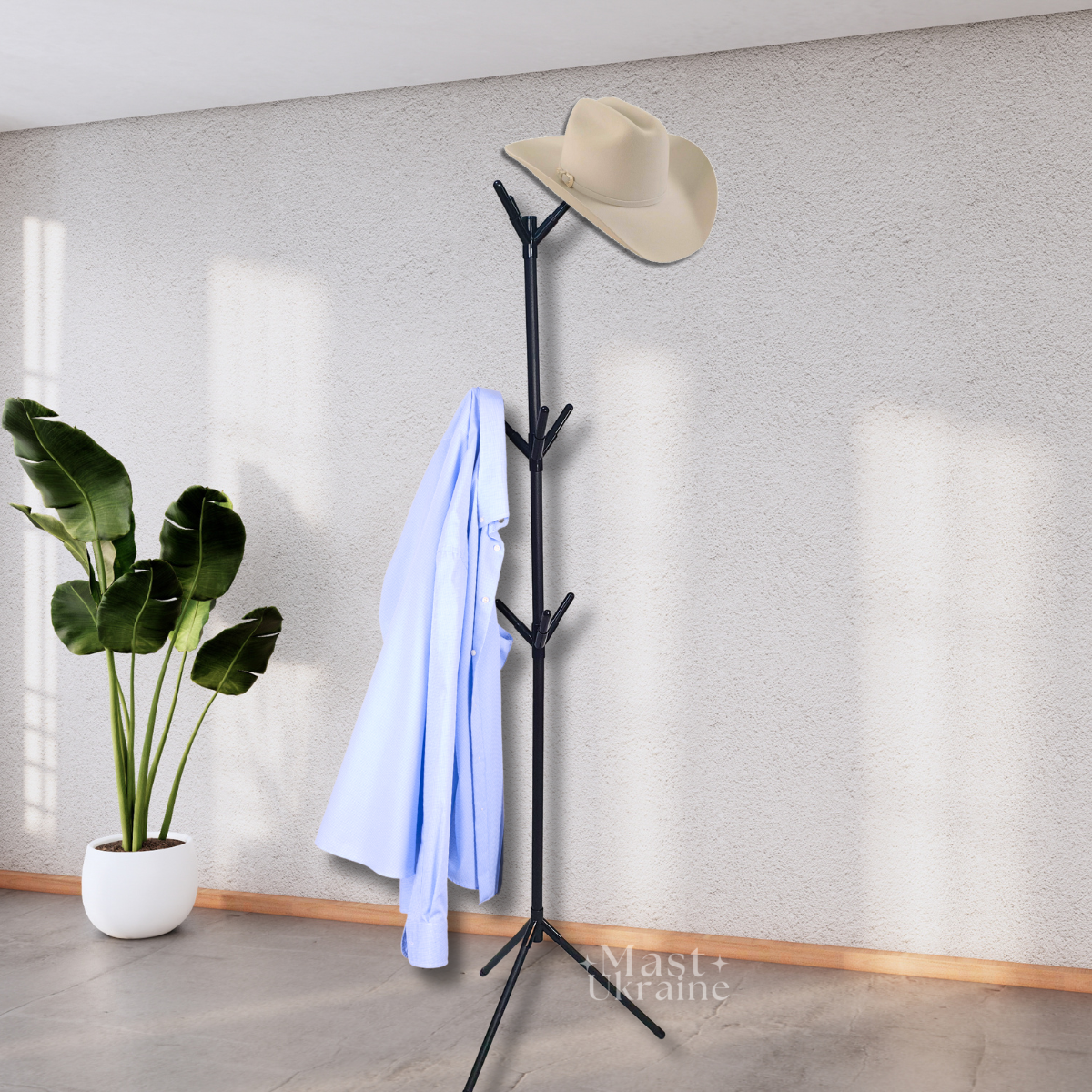 Підлогова вішалка для верхнього одягу COAT Rack, вішалка-стійка на 9 гачків Чорна CR-2356-Black