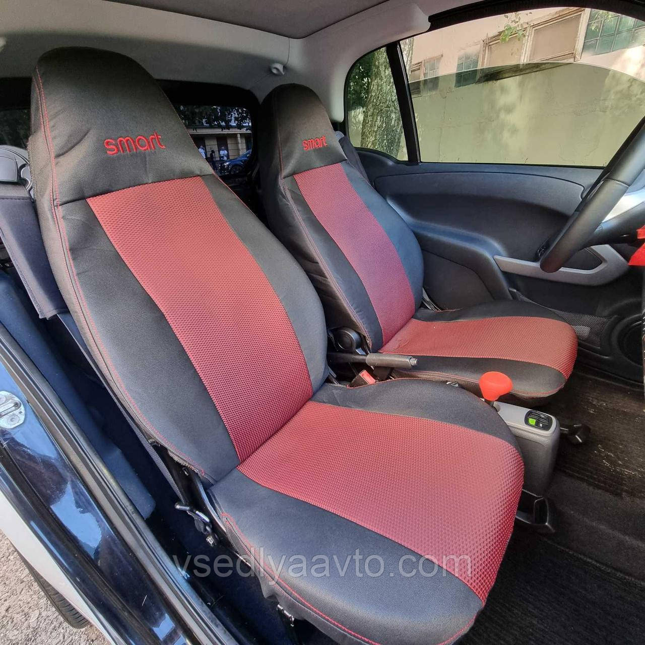Автомобільні чохли SMART Fortwo 451 (чорно-червоні), фото 1