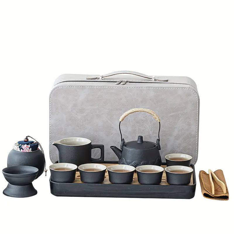 Набір для чайної церемонії на 6 персон керамічний чайний сервіз 14 предметів у кейсі Чорний