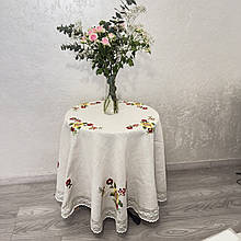 Скатертина лляна з мереживом "Квітуча" розміри в наявності 180см