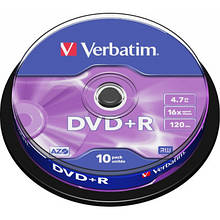 Диск DVD Verbatim 4.7Gb 16X CakeBox 10шт Silver (43498)