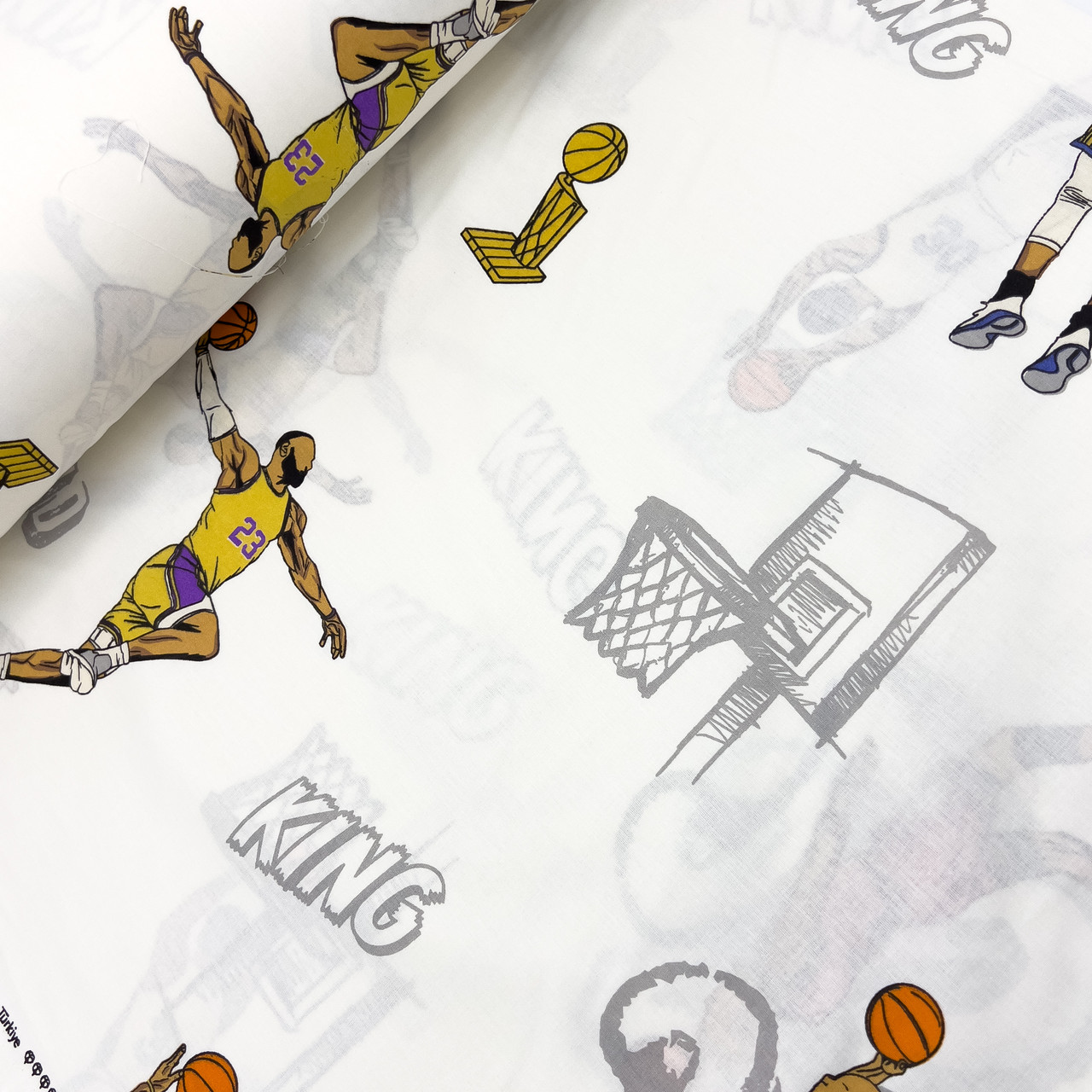 Турецька бавовняна тканина ранфорс "Легенди баскетболу на білому" 240 см, фото 1