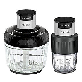 Блендер 2в1 Sokany 800 Вт подрібнювач 2 швидкості Сріблястий