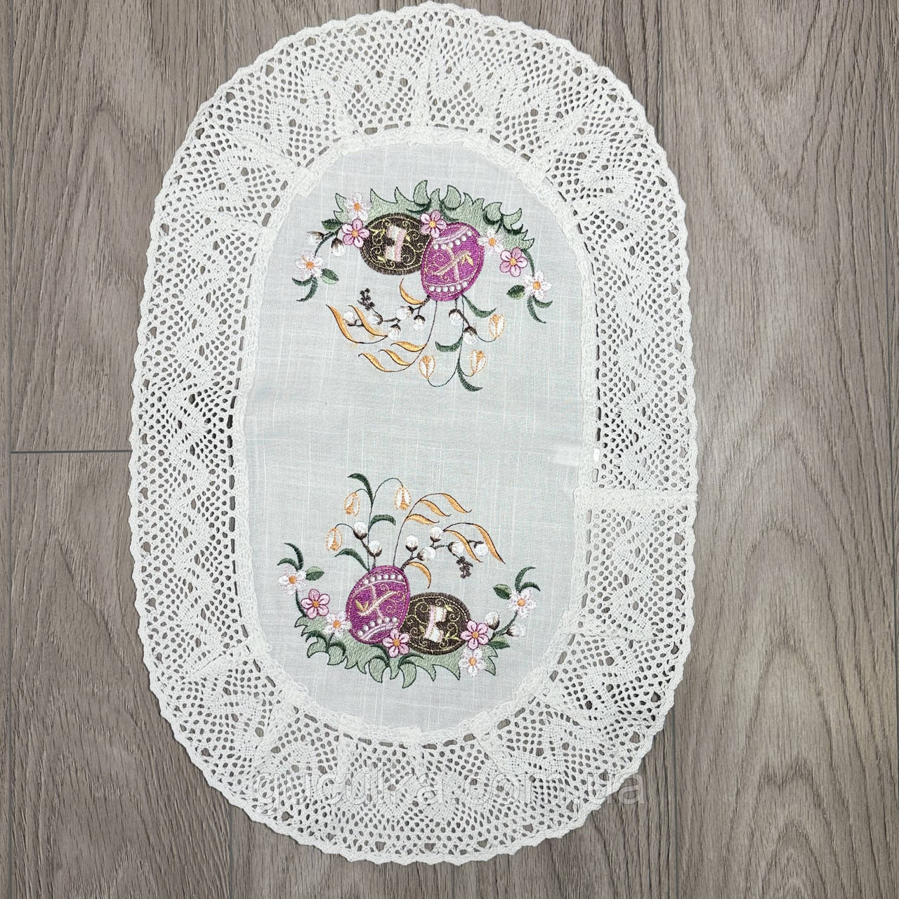 Серветка вишита "Великодня" з ажурним мереживом 60*40см, фото 1