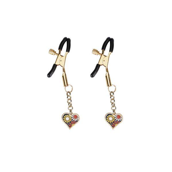 Затискачі для сосків Liebe Seele Nipple Clamps Gold Heart-shaped Flowers on Blue, фото 1